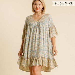Umgee Plus Mint Mix Floral Print Ruffle Hem Dress